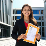 **

A confident professional stands in front of a modern office building in Istanbul, holding a well-crafted CV and cover letter. The sun is shining, symbolizing a bright future. Focus on portraying professionalism and optimism. Include subtle Turkish design elements in the background.

**